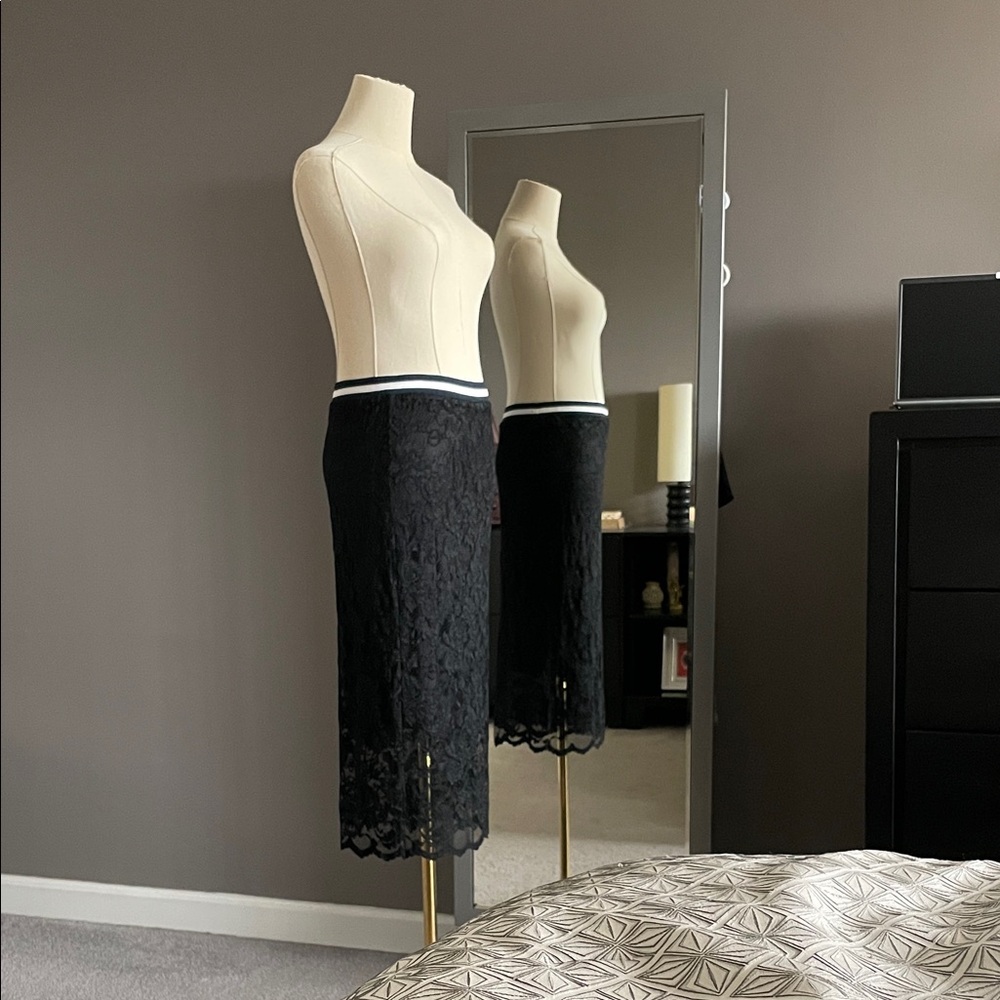 Ganni Black Lace Pencil Skirt